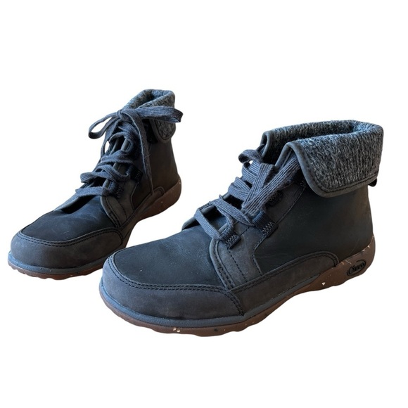 CHACO BARBARY HIKING TRAIL WALKING BOOTS BLACK IRON LEATHER LACE UP 7 - Picture 1 of 12